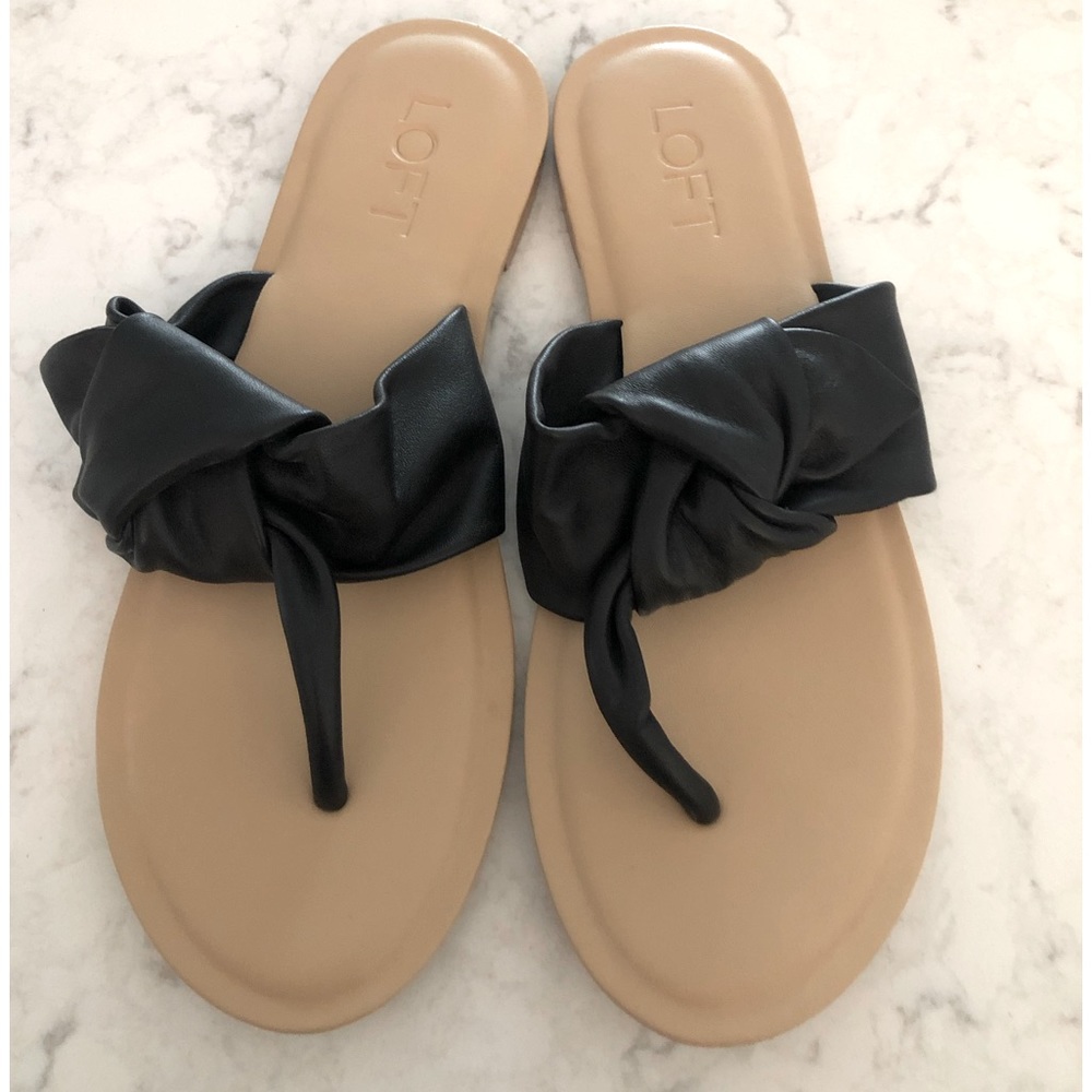 Loft black leather knotted bow sandals